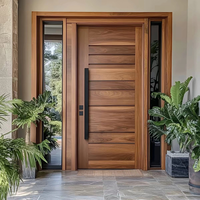 Porte d'entrée pivotante en bois massif de noyer américain naturel avec panneau latéral en verre pour maison