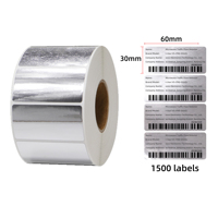 Étiquettes autocollantes imprimables 60x40mm, argent brillant, PET, avec adhésif, pour imprimante à transfert thermique