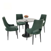 Ensemble de table à manger ronde en verre avec 4 chaises en cuir PU vert