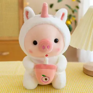 Funny Soft Hug Milk Tea Cup Frog Unicorn Tiger Rabbit Shape Stuffed Animals Plush Pig Toys For Kids