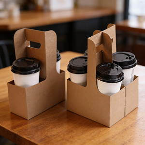 Wholesale Custom logo Recyclable <strong>Handy</strong> Handle 2/4 Cups Kraft Drink Carrier Packing Coffee Cups Craft Paper Cup <strong>Holder</strong> for Cafe - Product Image 4
