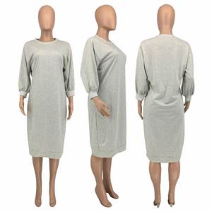 Nuovo Abito Maglione Invernale in Cotone per Donna, Stile con Maniche a Lanterna a Cinque Punti, <span class=keywords><strong>Vestito</strong></span> Lungo e Ampio - Product Image 5