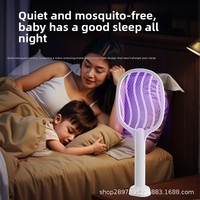 Raquette électrique anti-moustiques et lampe anti-insectes UV 2-en-1, batterie intégrée rechargeable