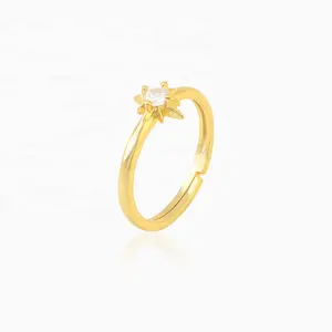 Minimalist Simple Design 18K Gold Plated Single Zircon Stone 925 Sterling Silver Rings Women Adjustable Nail Ring Jewelry