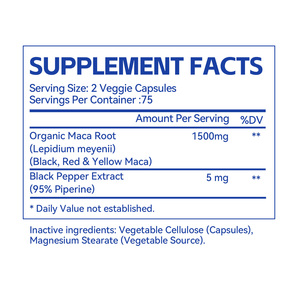 Cápsulas de Raíz de Maca Orgánica con Extracto Peruano Negro, Rojo y Amarillo, Certificado Halal, Vegano, Energía, Apoyo al Estado de Ánimo, Suplemento para Adultos - Product Image 2