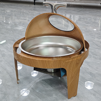 Chauffe-Plat Rond en Acier Inoxydable Effet Bois pour Buffet d'Hôtel, Chauffe-Plat Coque Clamshell pour Plats Chauds