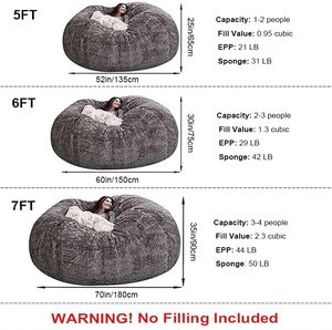Gifts Excluding Fillers 5ft 6ft 7ft Lazy <b>Bean</b> <b>Bag</b> Sofa Chair Factory Direct Fur-Style Asian Design Fabric Bed Seat - Product Image 4