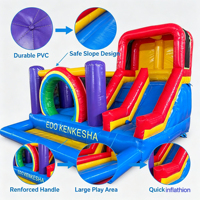 Castillo Inflable Comercial con Tobogán, Pista de Obstáculos Arcoíris, Castillo Inflable para Niños para Alquiler en Fiestas