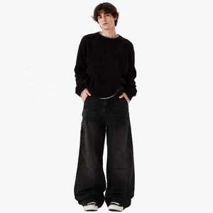 Özel Logo Baskılı Bol Paça Geniş Kesim Kot Pantolon Büyük Beden Eskitme Kot Marangoz Pantolonu Sokak Modası Takım Üniforması Kabartmalı Toptan - Product Image 3