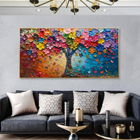 Peinture sur toile 3D texturée Impasto colorée, Paysage contemporain onirique et vibrant, Art mural pour salon, Toile huilée