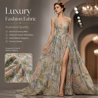 Tissu en polyester guipure imprimé numérique avec fleurs et sequins, broderie scintillante, maille extensible pour robes, vente en gros, personnalisation OEM
