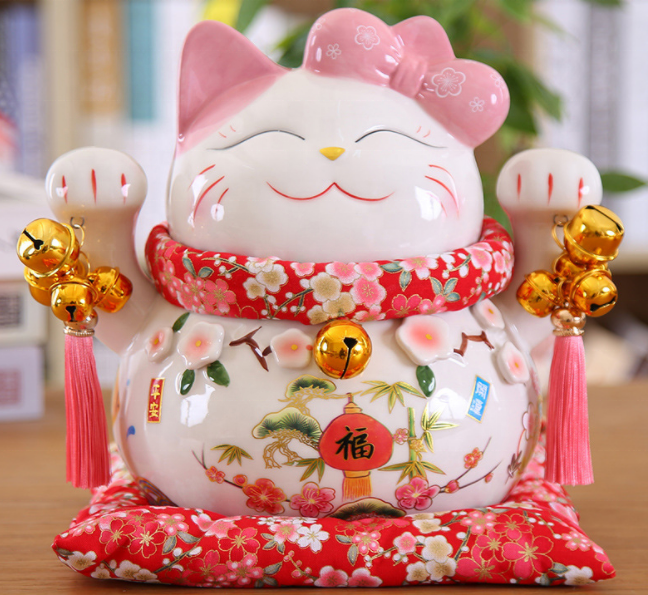 Axorafow Maneki Neko Fortune Décoration solaire en forme de chat porte-bonheur agitant automatiquement la maison, le magasin, le bureau, la caisse, pas d'électricité nécessaire, base, 7,7 x 7,7 x 11,4