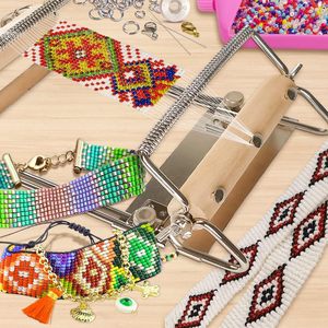Kit de métier à <span class=keywords><strong>perles</strong></span> réglable en acier inoxydable Hobbyworker, ensemble de métier à <span class=keywords><strong>tisser</strong></span> <span class=keywords><strong>pour</strong></span> la fabrication de bijoux DIY (bracelets, colliers) avec outils - Product Image 3