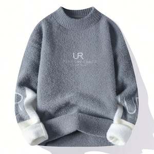 Pulls en jacquard pour hommes Tricots surdimensionnés unisexes Pull d'hiver à col rond Pull en polaire épaisse pour hommes - Product Image 3