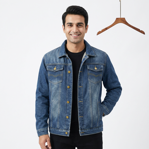 Wholesale Autumn Outdoor Casual <b>Men's</b> Denim <b>Jacket</b> Windproof Plus Size Stand Collar Front Logo - Product Image 1