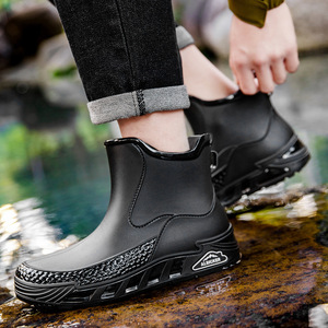 Botas de Lluvia Impermeables para Hombre, Color Negro y Rojo, Antideslizantes, Resistentes al Desgaste, de Caña Corta, Tipo Chelsea - Product Image 2