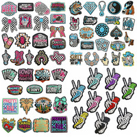 Patch thermocollant style punk, motif échiquier, avec nœud, crâne et bottes, pour décoration, style western et cowgirl