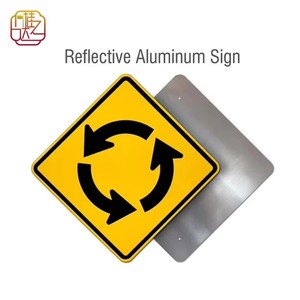 Panneau de signalisation routière réfléchissant en aluminium pour rondel, panneau d'avertissement jaune haute visibilité « Rondel à venir » pour la sécurité routière - Product Image 1