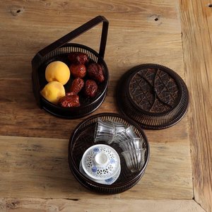 Cesta de Bambú Tejida con Laca, Estilo Chino Antiguo, con Tapa, Portátil, para Picnic, Caja de Alimentos para Uso Doméstico, Origen Anji - Product Image 2