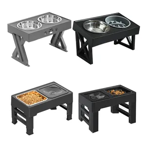 Factory Elevated Pet Plates Custom Logo Multiple Models 2-In-1 Stand Adjustable Elevated Dog Bowl for All Size Dogs Cats