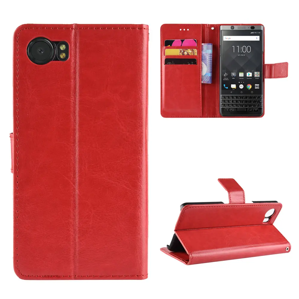 Jmax Luxury Crazy Horse Flip PU Leather Wallet Mobile Phone Back Cover Case For Blackberry Keyone Key2 Priv