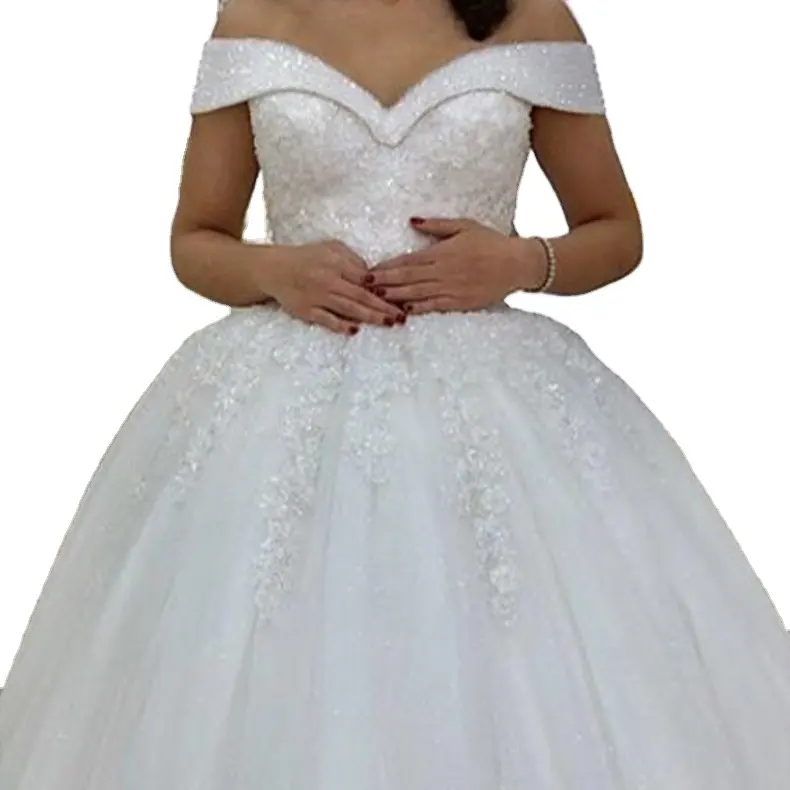 Nanchang Auyan 2022 V-neck Waist Sexy Trailing Lace Main Short Sleeve A Word Shoulder Backless Wedding Ladies Dress