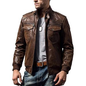 Blouson Aviateur Classique en Cuir pour Homme, Manches Longues, Coupe-Vent, Effet Vieilli, Style Moto - Product Image 1