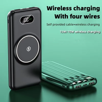 Bank daya 20000 MAh ultra-tipis pengisian daya nirkabel dengan 4 kabel bawaan 10W Output kapasitas besar cetak Hadiah daya ponsel
