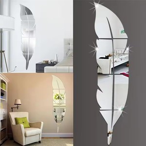 <span class=keywords><strong>Grand</strong></span> autocollant mural miroir en forme de plume pour salon Art décor à la maison acrylique étanche autocollant autocollant abstrait décoration murale cadeau - Product Image 2