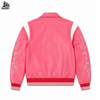 Veste universitaire de luxe personnalisée pour homme en cuir PU rose avec broderie lourde, style streetwear, fabriquée par un fabricant de blousons bomber