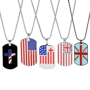 防水珠宝英国美国国旗吊坠项链不锈钢珐琅国家国旗狗标签男士项链