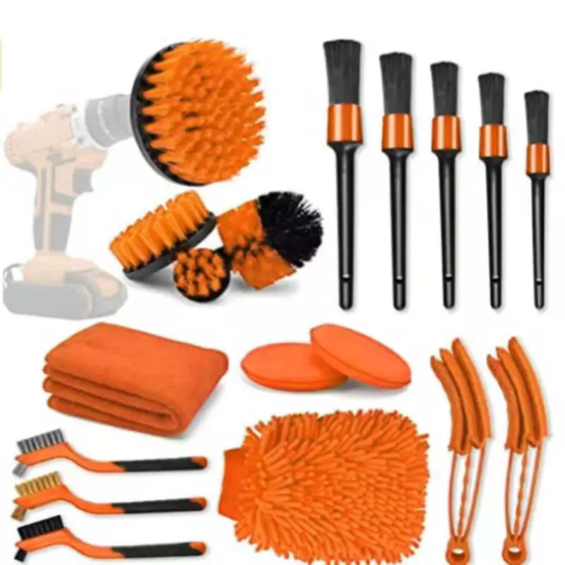 22pcs Car Detail Brush Waxing Pad Tire Interior Air Conditioning Electric Cleaning Set