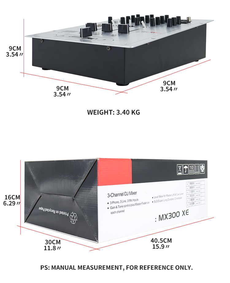 Audiomixer, M4 4-kanaals minimixer geluidskaart DJ 16 digitale effecten
