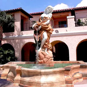Estatua de mármol para mujer, hermosa fuente de agua de piedra con estatua para mujer