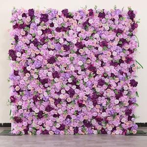 Mur de fleurs artificielles artisanal de qualité supérieure, design à joint sans couture, pour décor de scène de cérémonie de mariage - Product Image 1