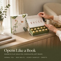 Boîte cadeau en papier botanique avec logo personnalisé, emballage pliable avec insert en grille pour chocolat, truffes, sachets de thé, bonbons, vente en gros