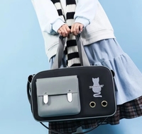 Sac de transport pour animaux de compagnie coloré et élégant avec poche avant, filet ventilé et fenêtre enroulable pour petits animaux