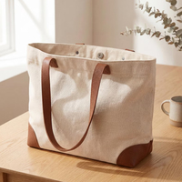 Sac fourre-tout en toile naturelle personnalisé en gros avec poignée en cuir PU de qualité supérieure, plusieurs compartiments intérieurs et structure légère
