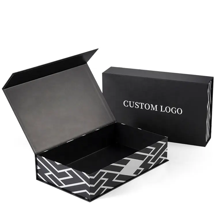 Black rigid magnetic packing box handbag cloth hair extensions rigid luxury gift paper box