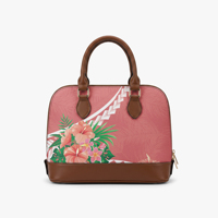 Tas tangan wanita model dome dengan motif geometris tribal Samoa dari Pulau Pasifik, dibuat sesuai pesanan, bahan kulit imitasi, penutup ritsleting, pegangan atas, model satchel.