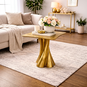 Mesa Auxiliar Moderna de Aluminio Dorado con Base Retorcida, Mesa de Centro de Lujo con Tapa Cuadrada, Escultórica, para Sala de Estar, Sofá - Product Image 1