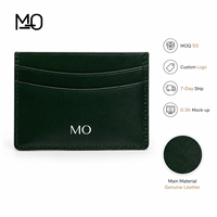 Dompet Kartu Kulit Hijau Hutan dengan Lapisan Kulit Halus, Slot Melengkung, Logo Foil Emas, Promosi Merek, Hadiah Perusahaan