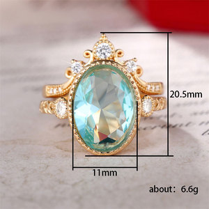 Set di anelli con corona ovale in zircone blu per donna, gioielli eleganti e di lusso - Product Image 4