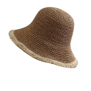 Version coréenne d'été du chapeau de plage en raphia chapeau de soleil pliable chapeau de pêcheur tissé simple