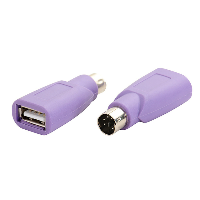 Purple PS/2 Male Round-Head Mouse & Keyboard Interface Converter Adapter: PS/2 Male to USB Female Conversion Plug