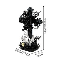 Blocs de construction MOC, scène de cimetière sombre avec croix de rose gothique, cadeau d'Halloween, ornement de bureau, jouets d'assemblage en plastique S1025 S0151