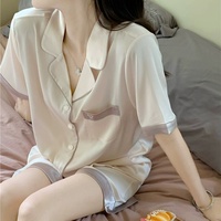 Haute qualité dame été pyjamas à manches courtes col en v haut + taille élastique Shorts ensemble nouvelles femmes lisse glace soie vêtements de nuit costume