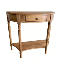 Console murale demi-lune style bois naturel moderne pour salon et entrée, avec rangement et décoration intégrés
