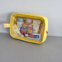 Trousse de Toilette Transparente en PVC Effet Nettoyable, Cadre en PU Jaune, Imprimé Personnage de Dessin Animé, Fermeture Éclair Rouge Contrastante, Étui Cadeau Nouveauté pour Filles