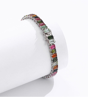 Bracelet tennis rectangulaire en tourmaline naturelle, argent sterling 925, bijou de luxe exquis et tendance, cadeau pour femme